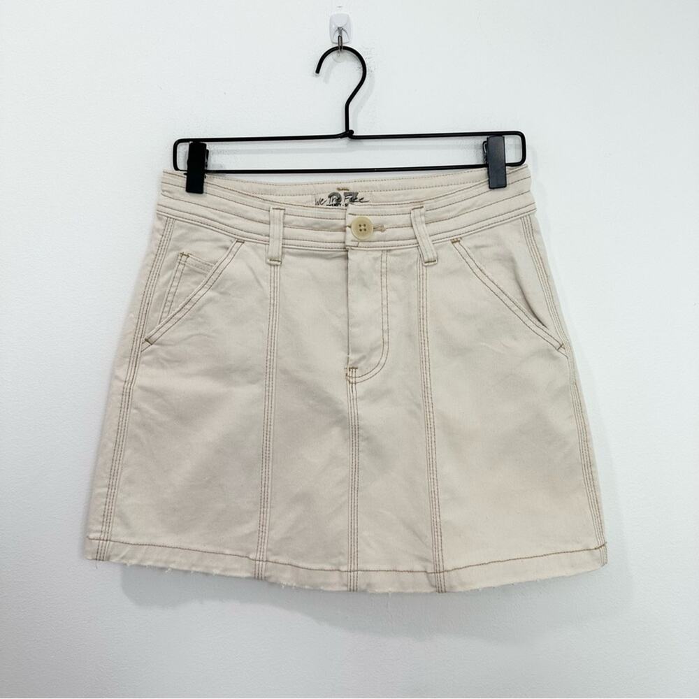 Free People We The Free Lennox Seamed Natural Cream Denim Skirt size 27